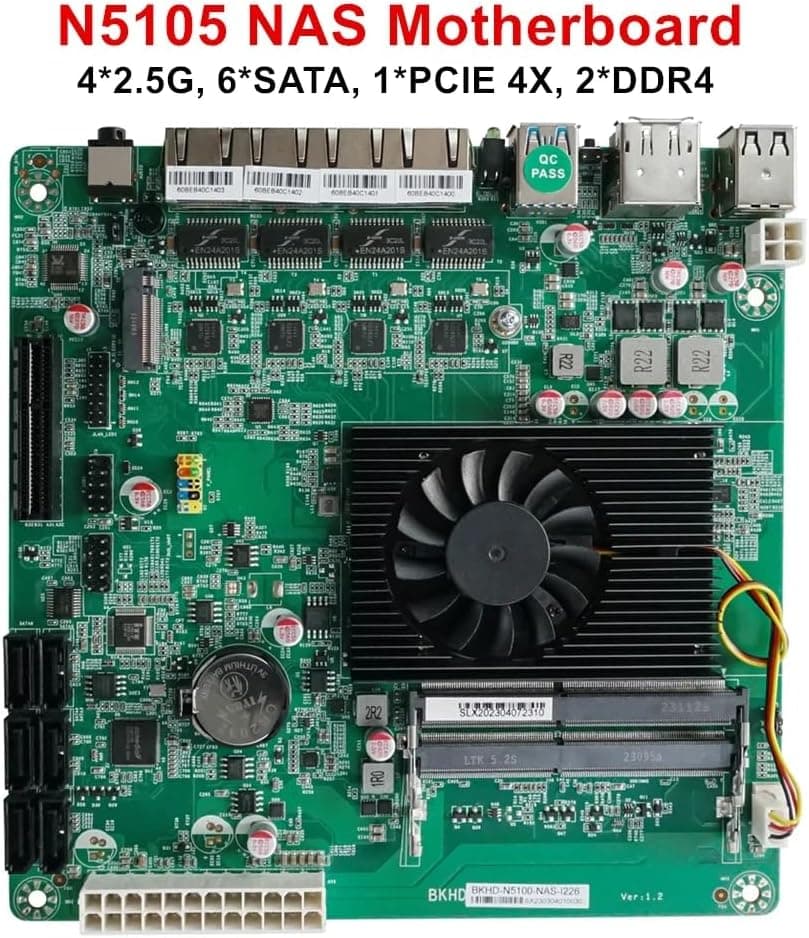 NAS Motherboard N5105,4 Port i226/ i225 2.5GbE LAN,M.2 NVMe, 6*SATA3.0,2*DDR4, 1*PCIe4.0, Mini ITX Soft Router VPN Openwrt Barebone Micro Appliance DIY