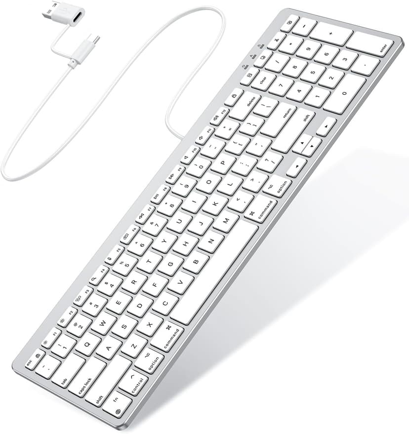 OMOTON Wired Keyboard Compatible with Mac, with Dual Interface (USB and Type-C), Numeric Keypad Compatible with MacBook Pro/Air, iMac, Mac mini/Pro Laptop, Silver