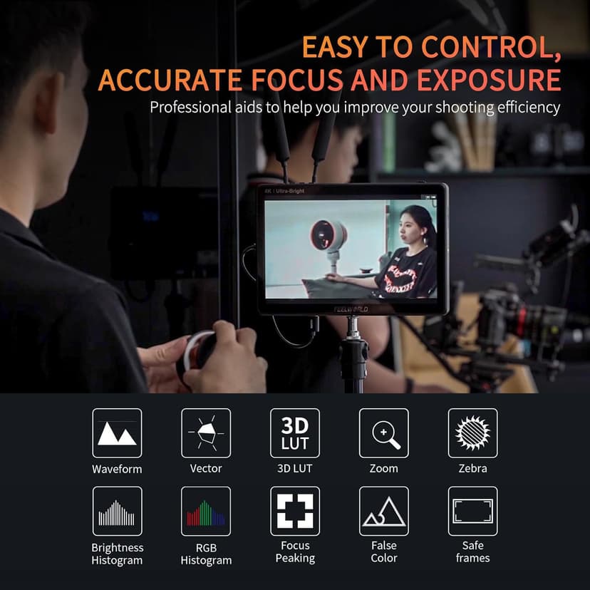 FEELWORLD LUT11H 10.1 Inch 2000nit Ultra Bright Camera Field DSLR Monitor with Touchscreen Waveform LUT F970 Install and Power Kit HDMI Input Output