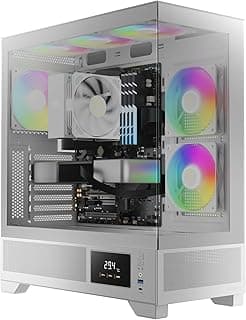 GAMDIAS White Mid Tower Gaming Computer Case w/Display& App, ATX Tempered Glass PC Case, Built-in 3x120mm ARGB PWM Fans, Up to RTX GPU/VGA 410mm & 360mm AIO/Radiator & 6x120mm Fans & 160mm CPU Cooler