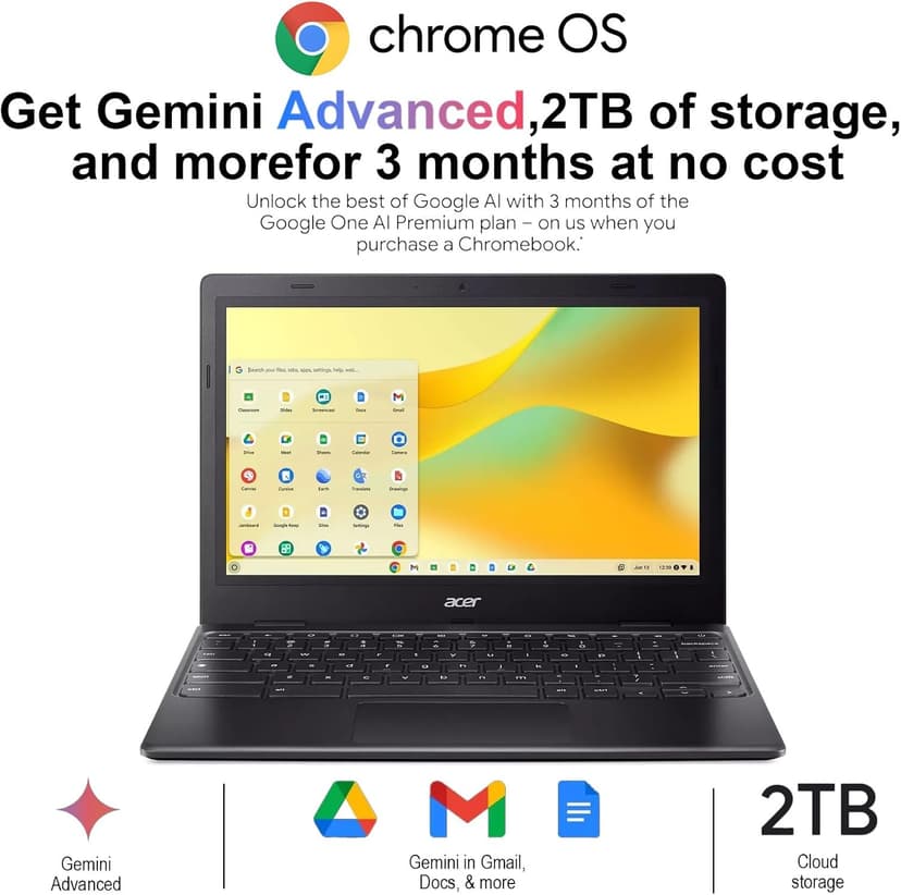acer 311 Chromebook Laptop, 11.6'' HD IPS Display, 4GB LPDDR4 RAM, 64GB EMMC, Intel Celeron N4500, Intel UHD Graphics, 10 Hours Battery Life, USB3.1，Wi-Fi5, Chrome OS, Black, Warwolf Mouse