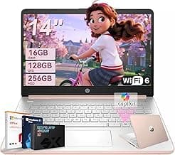 HP 14-inch Student Business Laptop – Intel N150 | Lightweight, AI Copilot Key for Study & Daily Use | 16GB RAM | 128GB UFS + 256GB MSD | w/Accessory Win 11 Pro + MS Office Lifetime | Pale Rose Gold