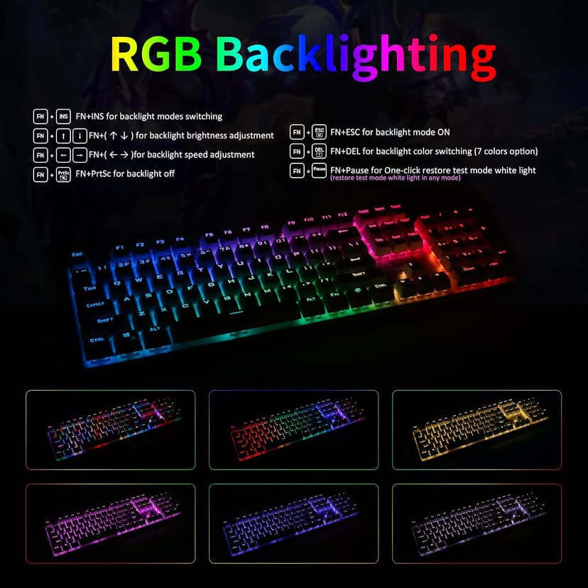 HUO JI E-Yooso Z-88 RGB Mechanical Gaming Keyboard USB Wired, Customizable RGB Backlit, Blue Switches - Clicky, Metal Panel, 104 Keys for Mac, PC, Silver+White