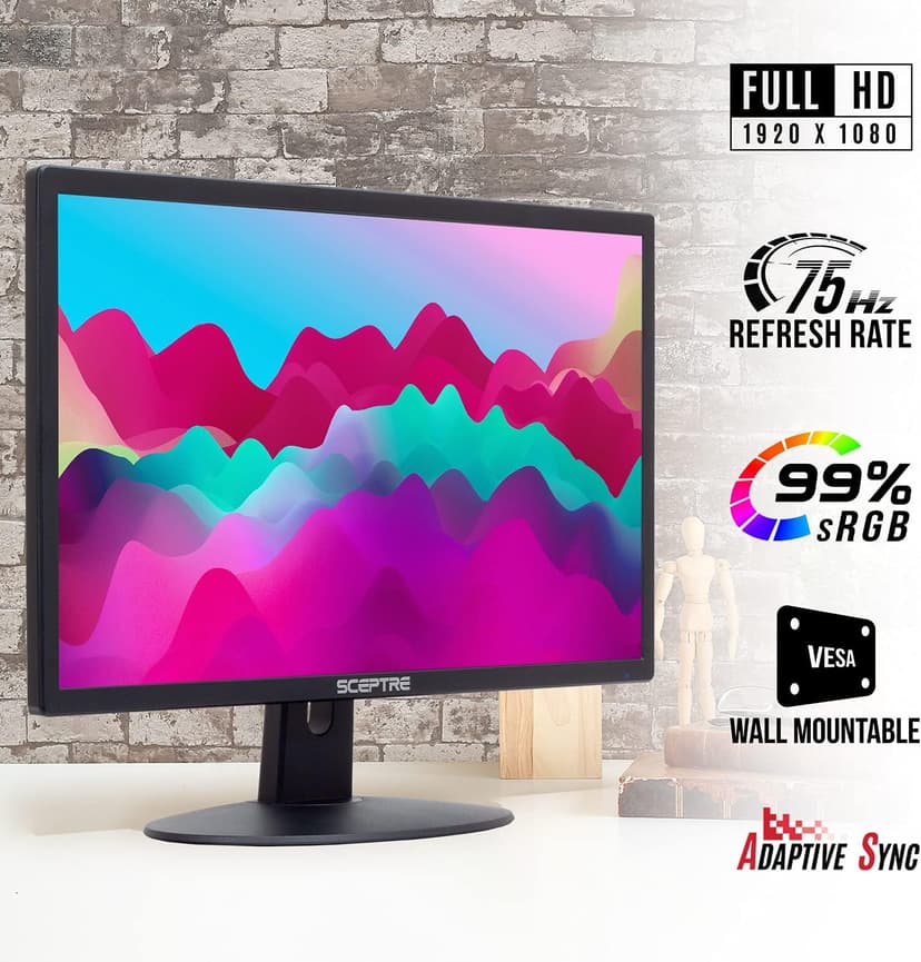 Sceptre 22-Inch 75Hz 1080p LED Monitor HDMI VGA Build-in Speakers, Brushed Black 2019 (E225W-19203S),Metal Black