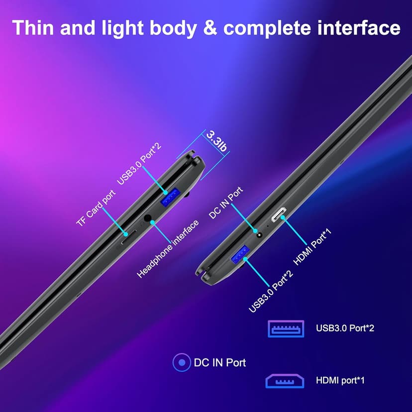 15.6" Laptop Computer - Quad-Core N95 Processor (Up to 3.4GHz) Laptop PC 16GB DDR4 512GB SSD, Students Business Laptop Support Touch ID,WiFi, BT4.2, HDMI, USB 3.0