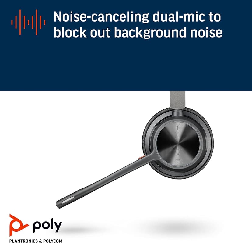 Poly - Voyager 4320 UC Wireless Headset (Plantronics) - Headphones with Boom Mic - Connect to PC/Mac via USB-A Bluetooth Adapter, Cell Phone via Bluetooth - Works with Teams, Zoom & More