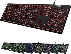 Arteck Backlit USB Wired Full Size Keyboard with Media Hotkey for PC and Laptop