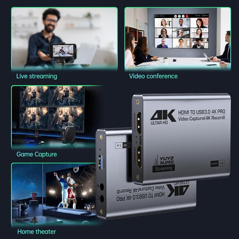 Video Capture Card, Audio Video Capture Card, USB 3.0 Capture Card 4K HDMI Loop-Out, 1080P 60FPS/2K 30FPS Videogame Capture for Streaming, Works forPS5/Switch/Camera/PC