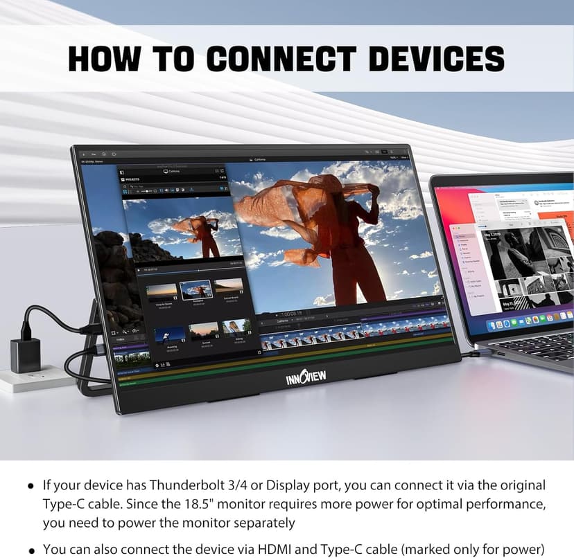 InnoView Portable Monitor 18.5 inch 100HZ 120% sRGB, 1080P FHD IPS Large Portable Monitors for Laptop USB C HDMI HDR Travel Monitor with Kickstand Mac PC Xbox PS4/5 Switch