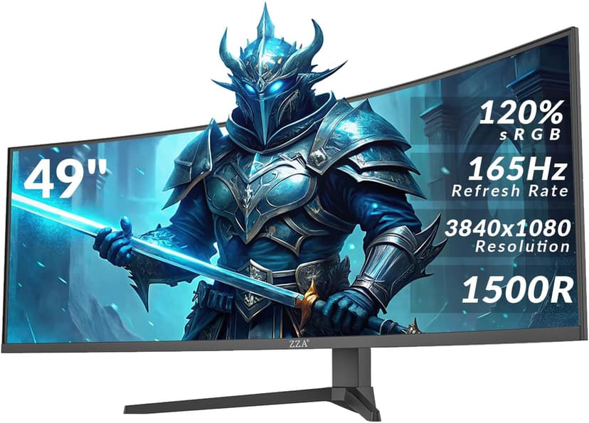 ZZA 49" Curved Gaming Monitor 144/165Hz Ultrawide 32:9 WDFHD 3840 x 1080P,Ultrawide Monitor, 1500R, 120% sRGB, HDMI 2.1 & DP 1.4, Height Adjustable
