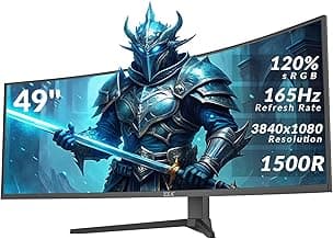 ZZA 49" Curved Gaming Monitor 144/165Hz Ultrawide 32:9 WDFHD 3840 x 1080P,Ultrawide Monitor, 1500R, 120% sRGB, HDMI 2.1 & DP 1.4, Height Adjustable