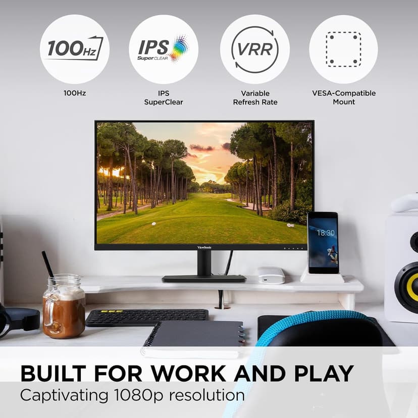 ViewSonic VS2747-H 27 Inch 1080p IPS Monitor with 100Hz, Variable Refresh Rate, Thin Bezels, Eye Care, HDMI, VGA