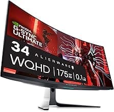 Alienware AW3423DW Curved Gaming Monitor 34.18 inch Quantom Dot-OLED 1800R Display, 3440x1440 Pixels at 175Hz, True 0.1ms Gray-to-Gray, 1M:1 Contrast Ratio, 1.07 Billions Colors - Lunar Light