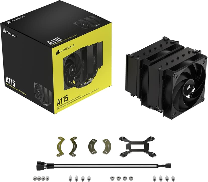 CORSAIR A115 High-Performance Tower CPU Air Cooler — Cools up to 270W TDP - Slide-and-Lock Fan Mount - Two Corsair AF140 Elite Fans - Easy to Install - Pre-Applied Thermal Paste — Black