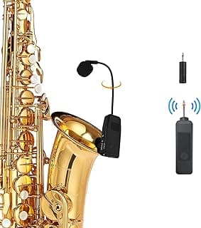 Wireless Saxophone Microphone System, Clip on Instrument Microphone Suitable for Saxophones and Speakers, Multi-Purpose Microphone, Wireless Receiver and Transmitter, 180 Foot Range