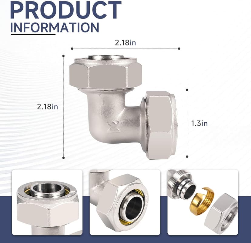 2PCS 3/4’’ Elbow Air Piping Fittings, Air Line Fittings For Shop Garage Compressed Air line System Kit Brass-Nickel Plated, 200PSI