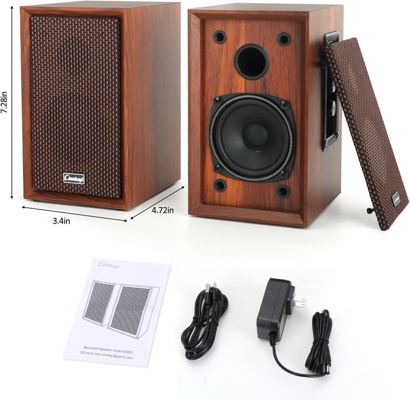 40W Computer Speakers,2.0 AC Powered Wooden PC Speakers with Strong Bass,7.28" X 2 AC Powered USB/Bluetooth Bookshelf Speakers with USB Input for DSP PC Speaker, Wooden Speaker for Laptop (C5201-US)