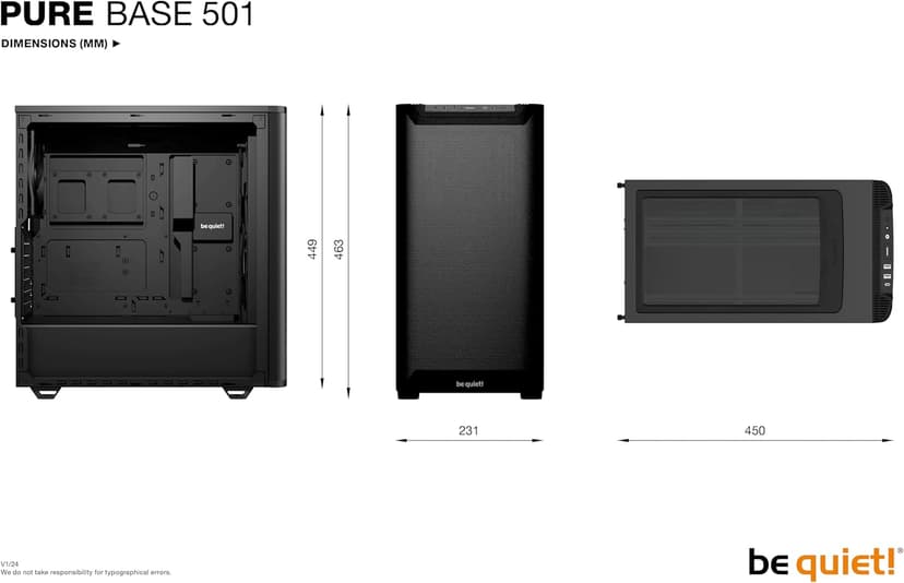 be quiet! Pure Base 501 Black PC case | 2 Preinstalled Quiet Fans | Mid Case | USB 3.2 Gen | Airflow | BGW74