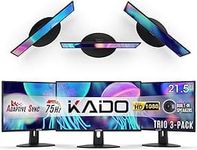 Kado Triple Monitor Setup - 3-Pack 22" 1920x1080 Computer Monitor 75Hz VESA Mount HDMI Office Gaming Hybrid Sim Racing Built-in Speakers (E22X Trio Series)