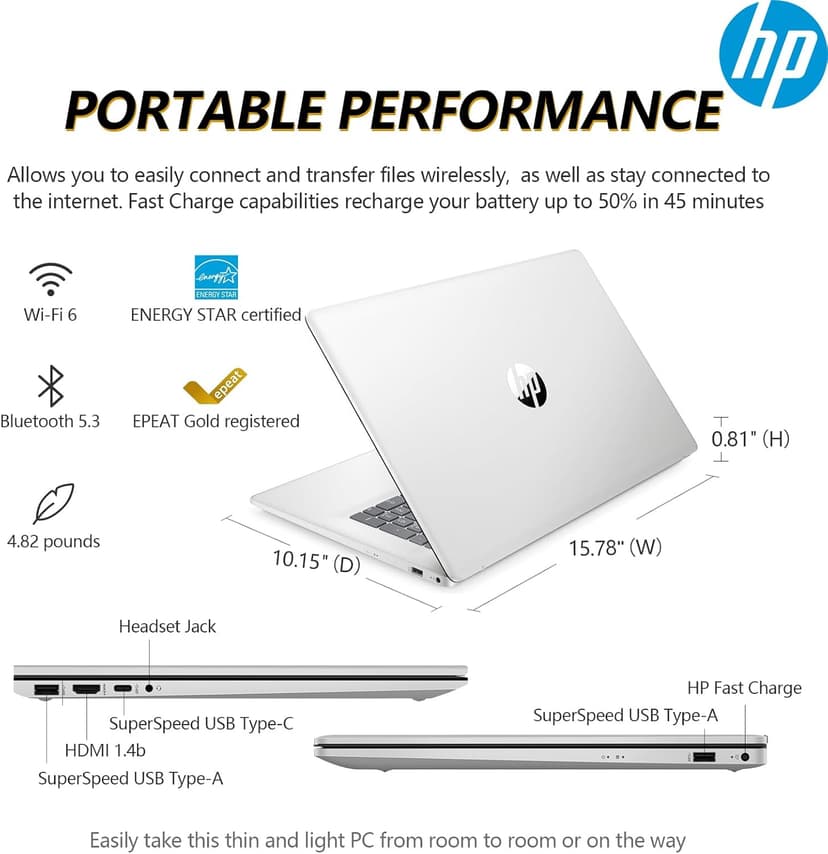 HP 2025 17.3 Touch Screen Laptop PC, 17 Inch Laptop Touchscreen, AMD Ryzen 5(6-Cores), 64GB RAM 2.5TB Storage (2TB SSD+512GB Docking Set), Windows 11 Pro Lifetime Office, 10-Key Number Pad