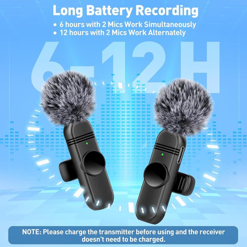 Type C Wireless Lavalier Microphone for iPhone 15,Android and Laptop,Tablet,PC,Clip on Microphone with Noise Reduction for Video Recording,Vlog,Interviews,Live Streaming,Podcast,TikTok,YouTube 2 Pack