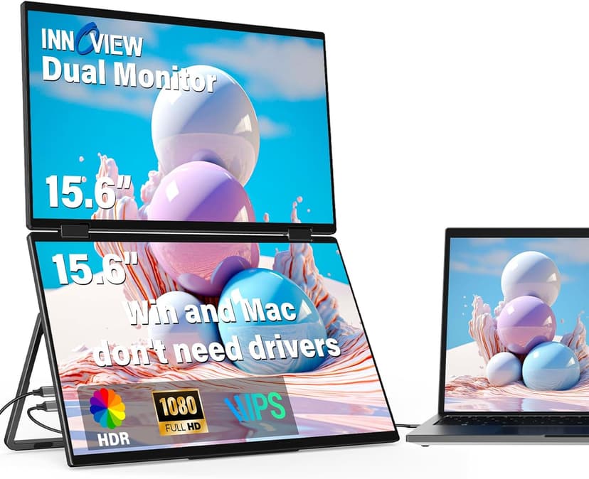 InnoView Laptop Screen Extender 15.6" Dual Portable Monitors 1080P FHD Stacked Folding Triple Monitor HDMI USB-C Portable Dual Monitor for Laptop Windows Mac (No Driver Needed)