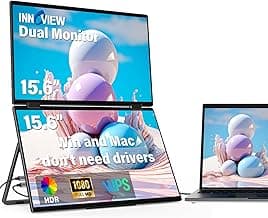 InnoView Laptop Screen Extender 15.6" Dual Portable Monitors 1080P FHD Stacked Folding Triple Monitor HDMI USB-C Portable Dual Monitor for Laptop Windows Mac (No Driver Needed)