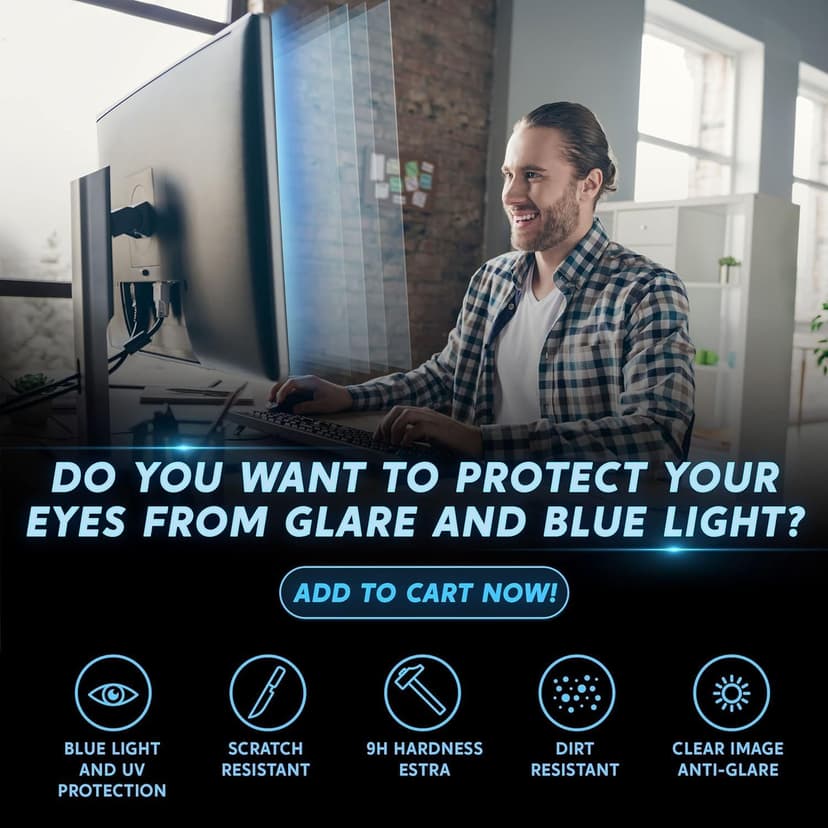 [2 Pack] 24 inch Removable Anti-Glare Blue Light Screen Protector for 16:9 Computer Monitor Display– Anti-Glare, Anti-Scratch, PC Anti-UV Eye Protection Filter Film