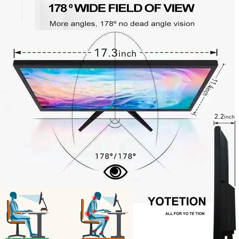 19 inch HD (1440 x 900) Monitor, 75Hz Refresh Rate, HDMI x1, VGA x1, Small Thin Monitor for laptops, Computers and desktops,LED Display, VGA/HDMI Connection.VESA:75 * 75MM
