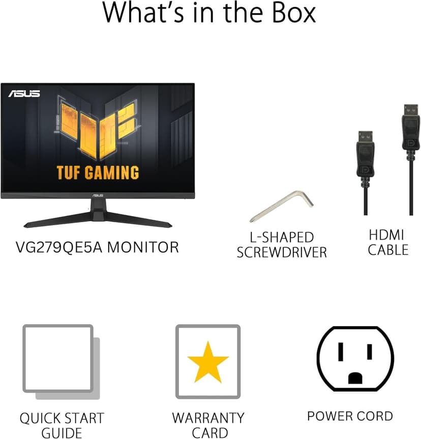 ASUS TUF Gaming 27” 1080P Monitor (VG279QE5A) – Full HD, Overclock to 144Hz, 1ms, IPS, Extreme Low Motion Blur Sync, Stereo Speaker, Variable Overdrive, DisplayWidget Center, 3 yr Warranty
