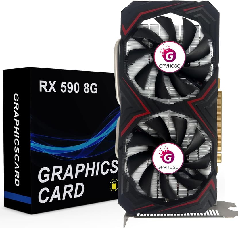 Radeon RX 590 8GB GEM Graphics Card, 2304SP 1469MHz GDDR5 256bit, RX590 GPU 8K Video Card with Dual Cooling Fan, HDMI, DP, DVI-Output, PCIE 3.0 * 16 for Computer Gaming and Office