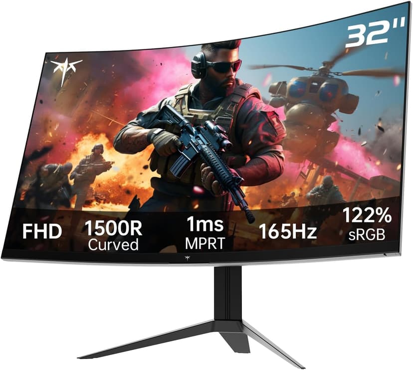 32 Inch FHD 1080p Curved Gaming Monitor - VA 1500R Curved Monitor, 165Hz 1ms MPRT, FreeSync & G-Sync, 122% sRGB, DP/HDMI, VESA, HDR10 for Gaming Home Office Business PC Monitor
