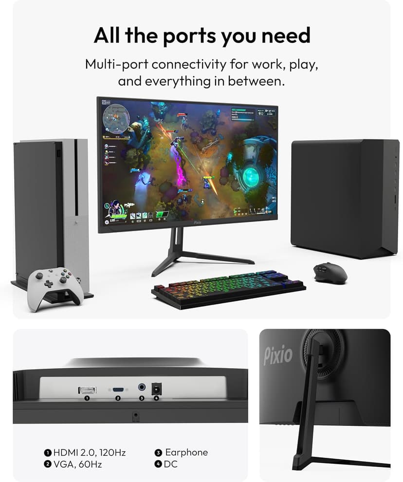 Pixio PX246 Wave 24 inch 120Hz Refresh Rate FHD 1080p Resolution IPS Panel 4ms GTG Response Time Gaming Monitor with Adaptive Sync