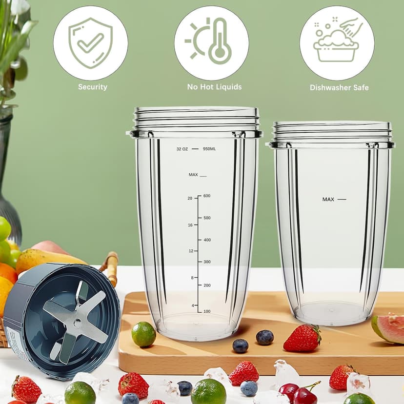 Blender Replacement Parts for Nutribullet, 32oz & 24oz Cups with Replacement Extractor Blade, Compatible with Nutri Bullet 600W/900W Pro Blenders (3 PCS)