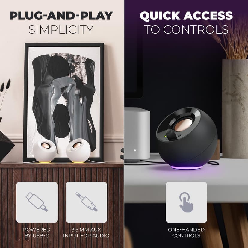 Creative Pebble SE Minimalist 2.0 USB-C Powered PC Speakers with RGB Lighting​, 3.5 mm AUX-in, Up to 4.4W RMS Power for Computers and Laptops (Black)