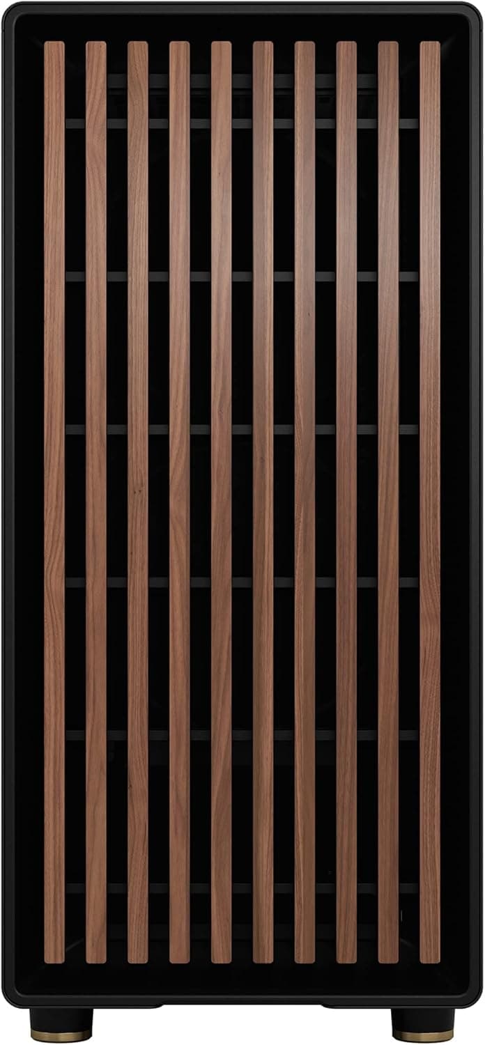 Fractal Design North Charcoal Black Tempered Glass Dark - Genuine Walnut Wood Front - Glass Side Panel - Two 140mm Aspect PWM Fans Included - Type C USB - ATX Airflow Mid Tower PC Gaming Case