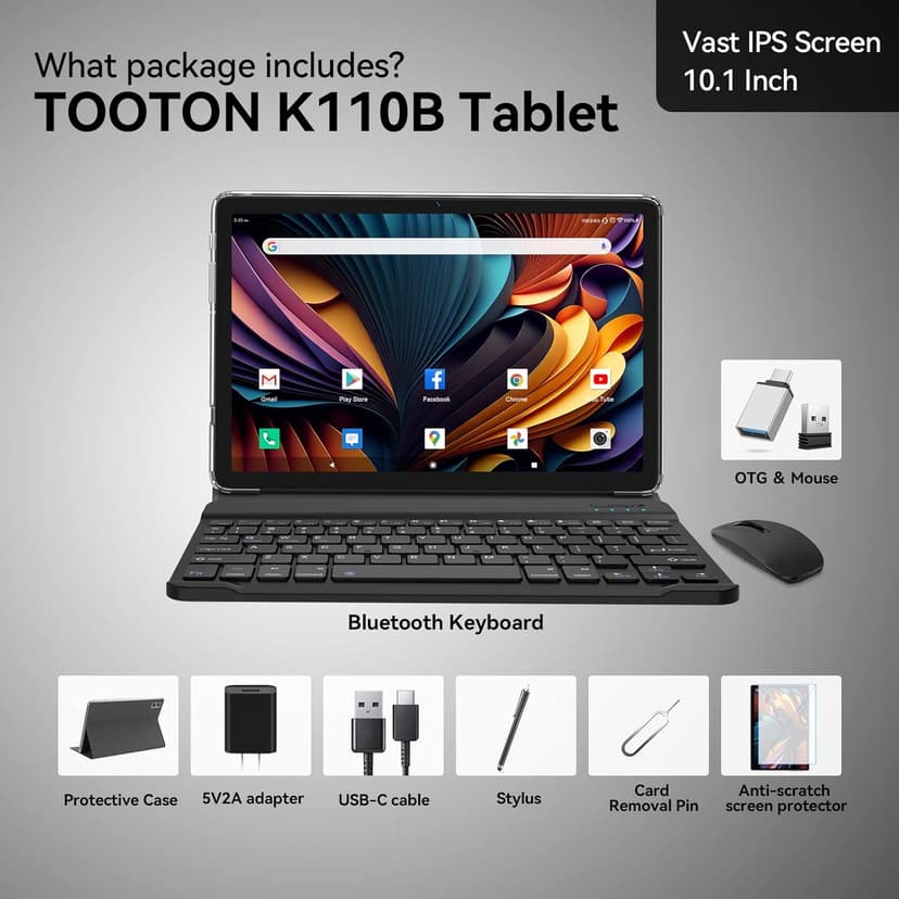 2025 Tablet 10.1 Inch 2 in 1 Android Tablet with keyboard Octa-Core 8(4+4 Virtual)+128GB Storage 1TB Expandable, 13+8MP Camera, Latest Tablets PC with Case Mouse Stylus Support 5G WiFi, IPS FHD Screen