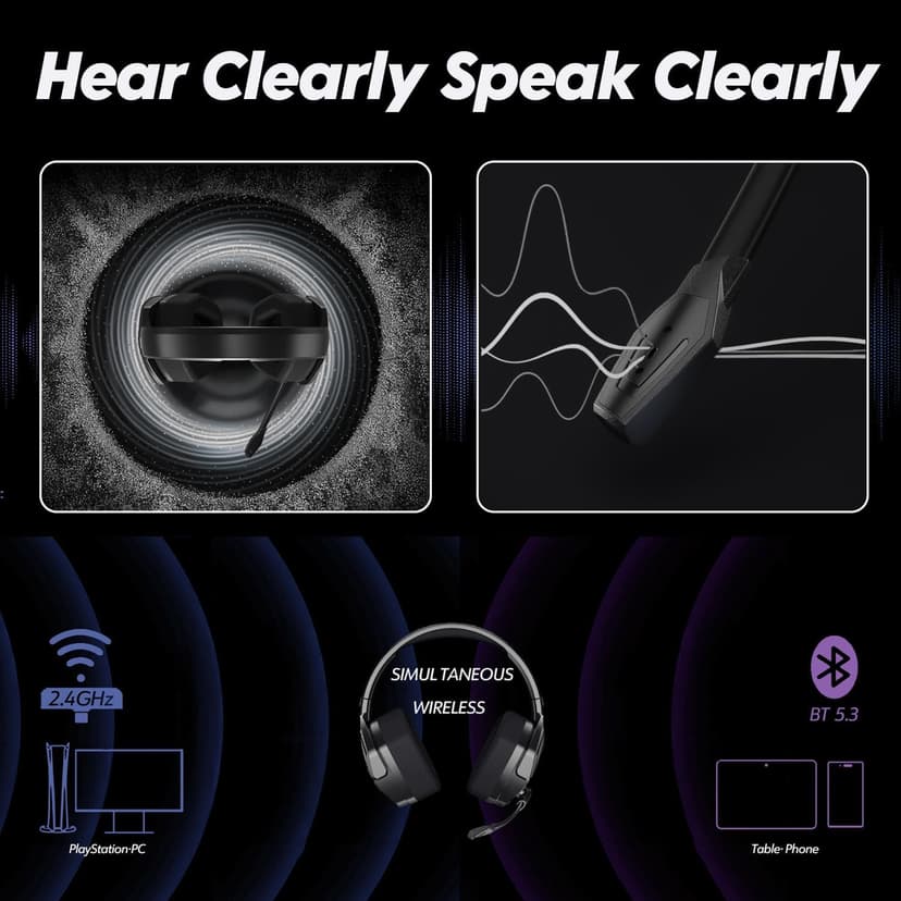NUBWO G06 Dual Wireless Gaming Headset with Microphone for PS5, PS4, PC - 23ms Low Latency Audio - 100-Hour of Playtime - 50mm Drivers (Black-Orange)