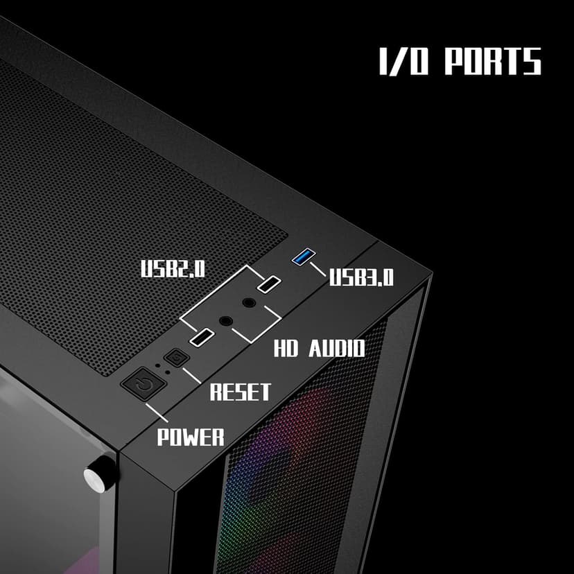 RAIDMAX V100 Gaming Case with 4 Pre-Installed Rainbow Fans, ATX Mid Tower Case, Gaming PC Black (V100TBS)