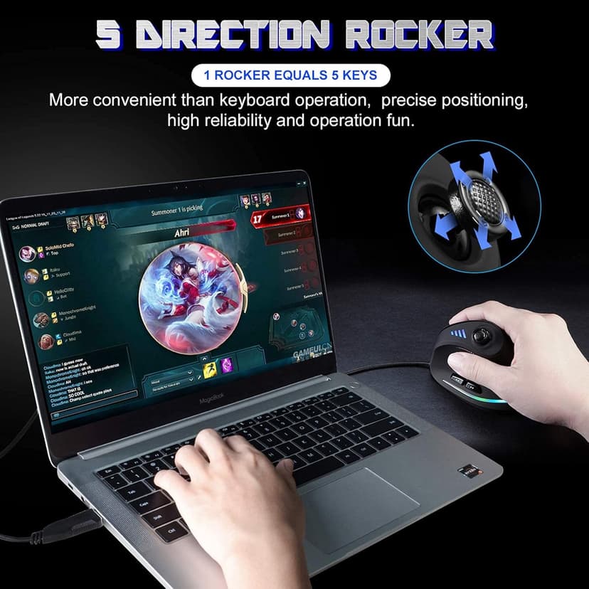 TRELC Gaming Mouse with 5 D Rocker, Ergonomic Mouse with 10000 DPI/11 Programmable Buttons, Vertical Gaming Mice Wired for PC/Laptop/E-Sports/Gamer (Black)
