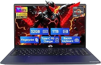 NIMO 15.6" IPS FHD-Gaming-Laptop, 6 Cores AMD Ryzen 5 6600H 32GB DDR5 RAM 1TB SSD (Beat i7-1165G7 up to 4.5GHz) 660M 6nm GPU-Computer with 100W Type-C Backlit Keyboard, Fingerprint