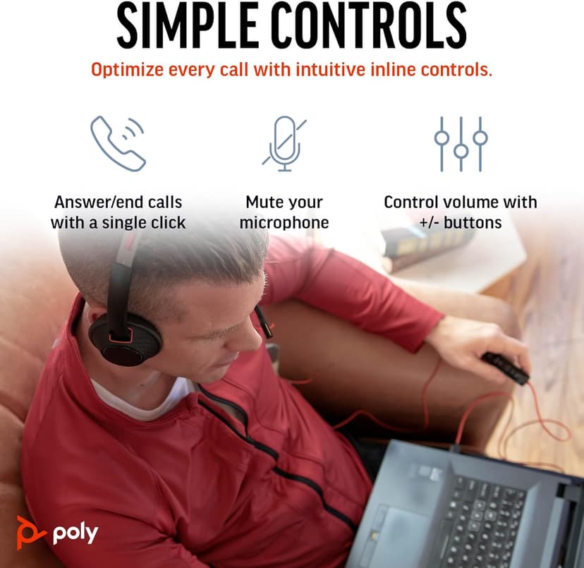 Poly Blackwire 5220 Wired Headset (Plantronics) Flexible Noise-Canceling Boom Mic Ergonomic Design - PC/Mac, Mobile via USB-C, USB-A, 3.5mm - Works w/Teams, Zoom - Amazon Exclusive (9P7X6AA)