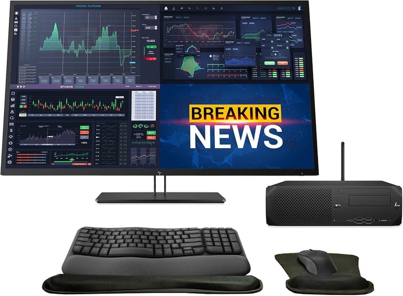 HP Z2 G5 SFF Trading Computer Bundle with Intel Core i7 8-Core up to 4.8GHz, 16GB DDR4-2933, 512GB SSD, Quadro P1000 GPU, Win 10, Z43 UHD 43 Inch Monitor, Keyboard, Gel Pads