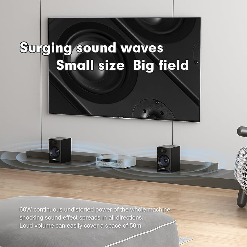 Ortizan C7 Dual-Mode 2.0 Studio Monitors, Active Monitor Speakers for Near Field Music Production, Bluetooth 5.3 Wireless Computer PC Monitor Gaming Bookshelf Speakers(Pair, Black)