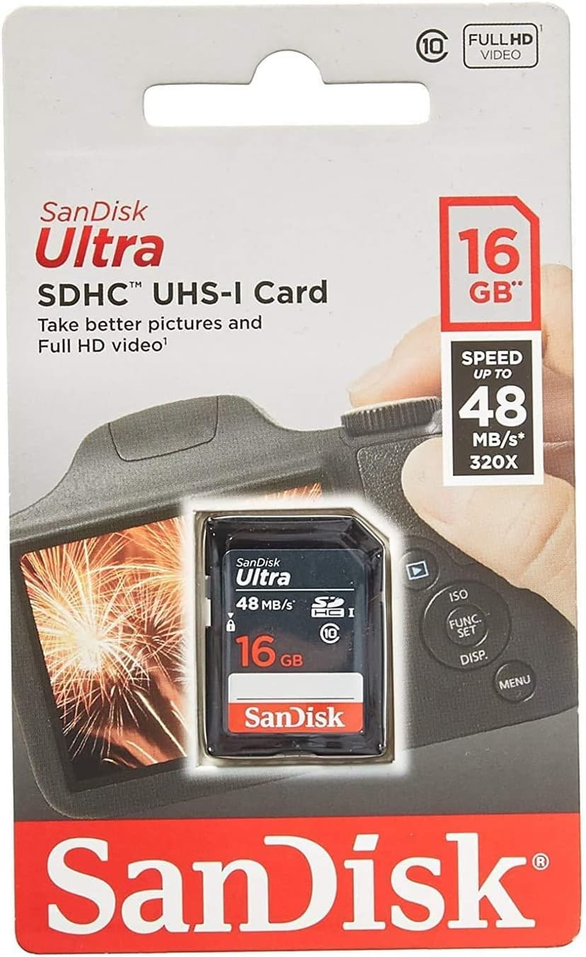 SanDisk 5 Pack Ultra 16GB SD SDHC Memory Flash Card UHS-I Class 10 Read Speed up to 48MB/s 320X SDSDUNB-016G-GN3IN Wholesale Lot + (5 Cases)