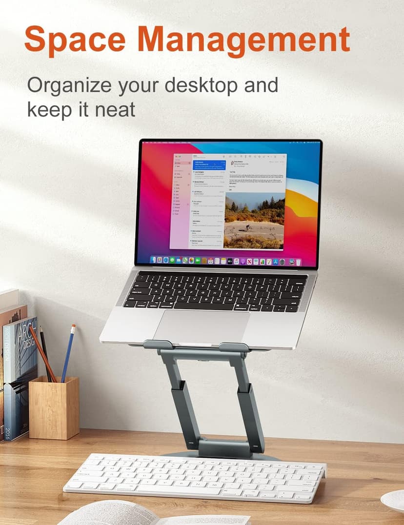 tounee Telescopic Laptop Stand for Desk with 360° Swivel Base, Sit to Stand, Height Adjustable, Portable Riser Holder for Good Posture, Compatible with MacBook Pro, All Laptops 10-17"-Gray