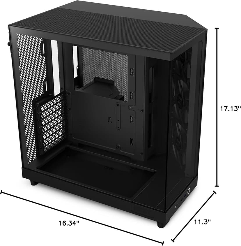 NZXT H6 Flow | CC-H61FB-01 | Compact Dual-Chamber Mid-Tower Airflow Case | Panoramic Glass Panels | High-Performance Airflow Panels | Includes 3 x 120mm Fans | Cable Management | Black