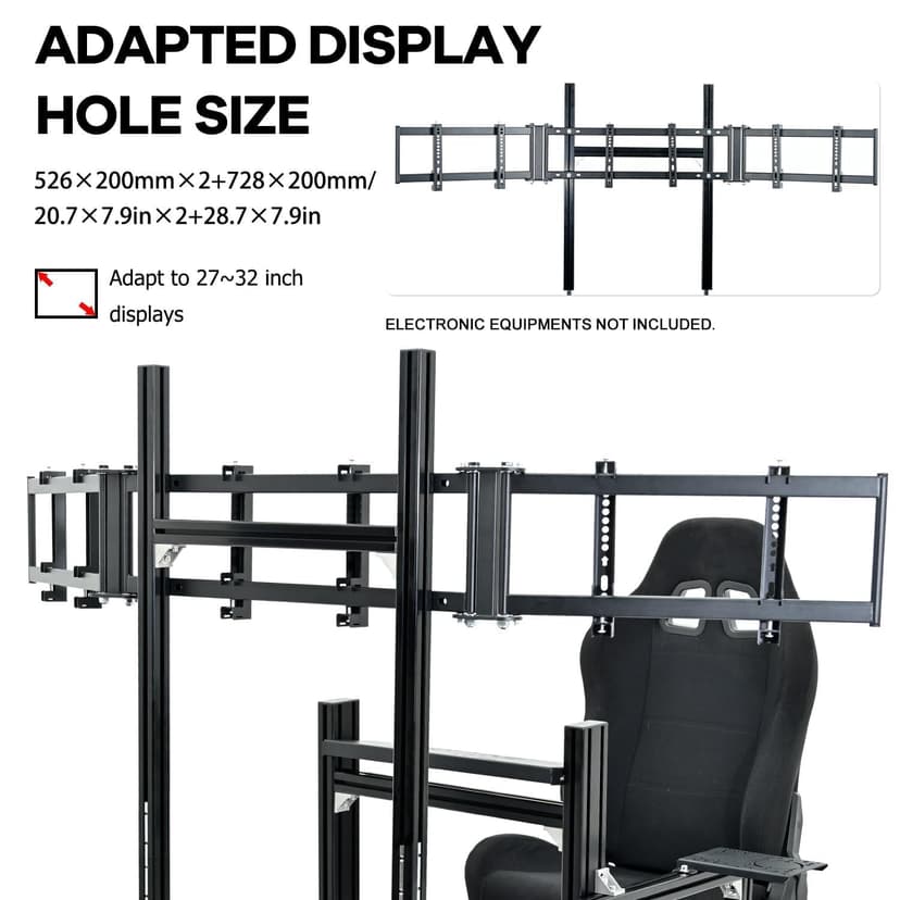 Anman Aluminum Profile Racing Simulator Cockpit with Triple Monitor Mount Black Seat,for Logitech/Thrustmaster/Fanatec Direct Drive Steering Wheel, GPRO T818,Multi Adjustable Universal cockpit