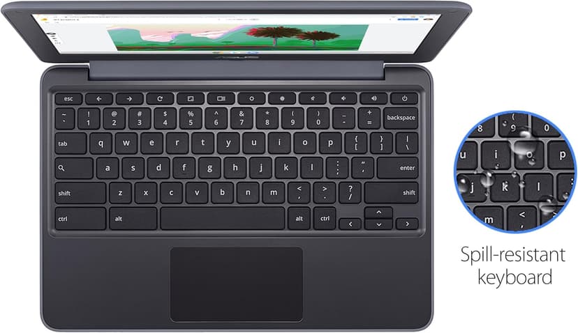 ASUS Chromebook C203XA Rugged & Spill Resistant Laptop, 11.6" HD, 180 Degree, MediaTek Quad-Core Processor, 4GB RAM, 32GB eMMC, MIL-STD 810G Durability, Dark Grey, Education, Chrome OS, C203XA-YS02-GR
