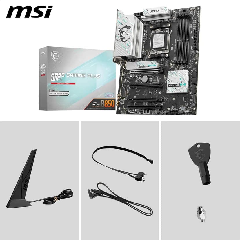 msi B850 Gaming Plus WiFi Motherboard, ATX - Supports AMD Ryzen 9000/8000 / 7000 Processors, AM5 - DDR5 Memory Boost 8200+ MT/s (OC), PCIe 5.0 x16 & 4.0 x16, M.2 Gen5, Wi-Fi 7, 5G LAN